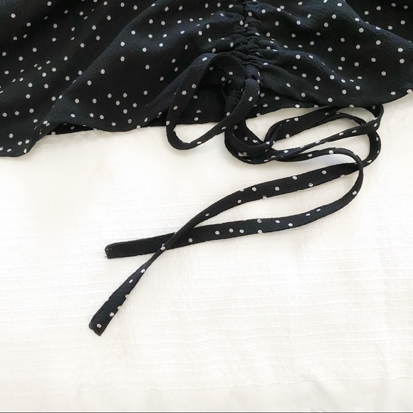 Zara BLACK WHITE POLKA DOT LACE UP RUCHED HALF SLEEVE MIDI DRESS - S - Picture 11 of 13
